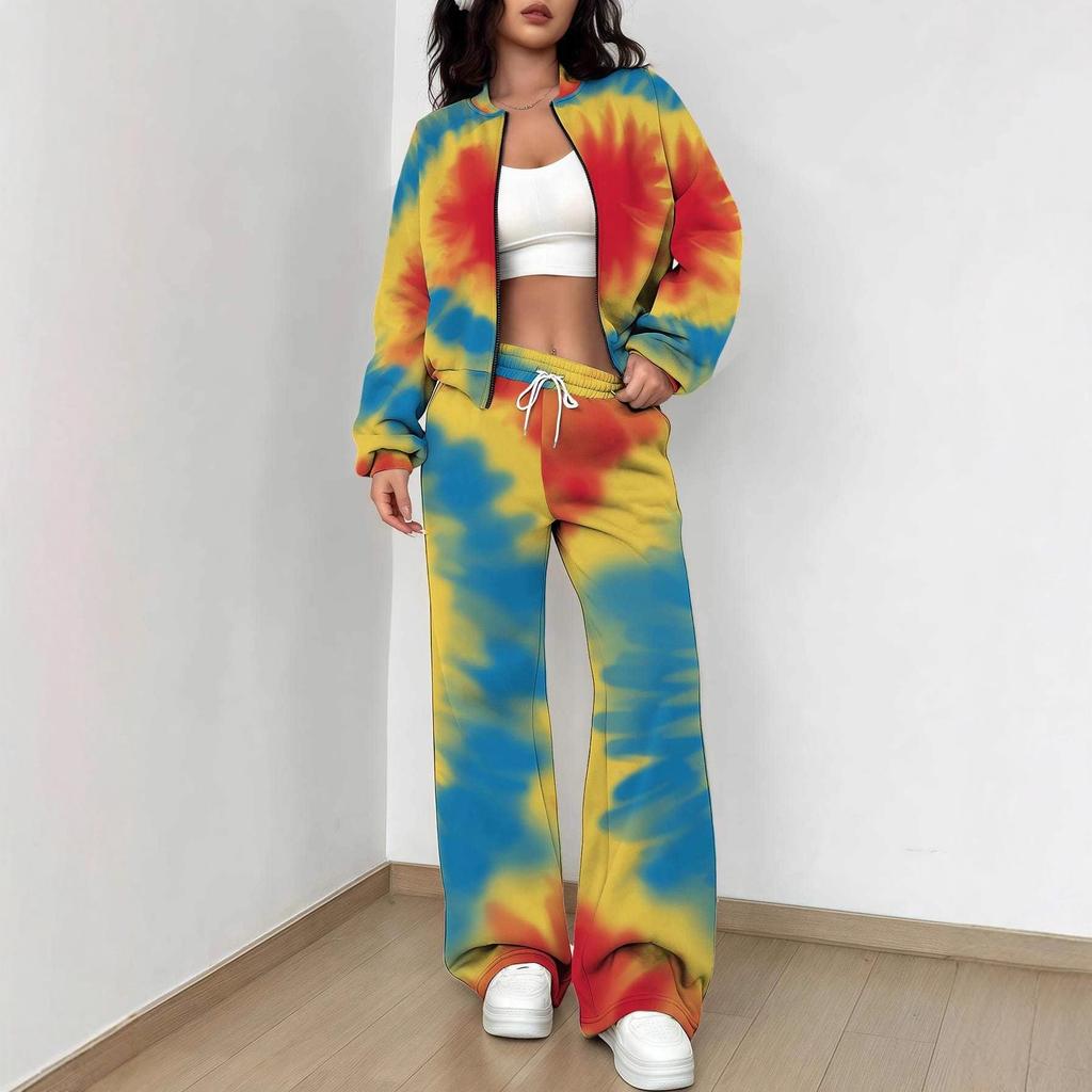 Gradual Change Autumn and Winter New European and American Women's Clothing Tie-dye Printing Suit Women