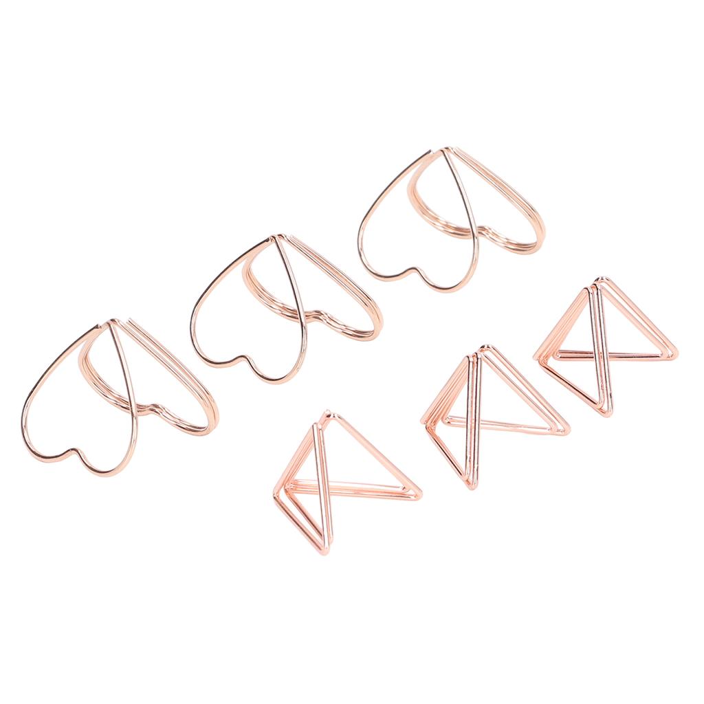 100pcs Shaped Paper Clips Triangular and Heart Type Double Layer 3D Rose Gold Metal Paper Clips for File Classification