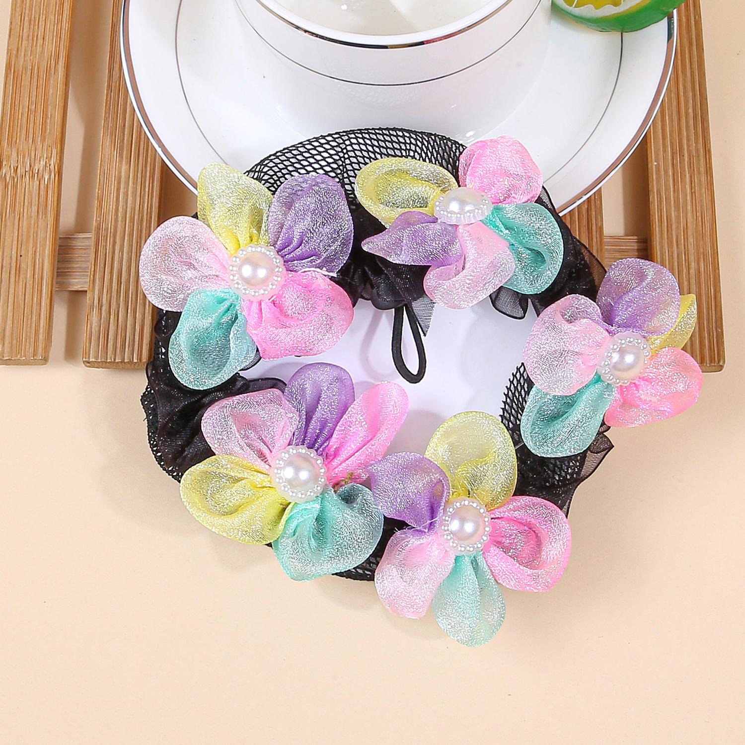 

1 шт. Держатель для пучка волос с цветком для девочек, Чехлы, Цветочные аксессуары для волос, Съемная сетка для волос, Головной убор, Сетка для покрытия пучка волос