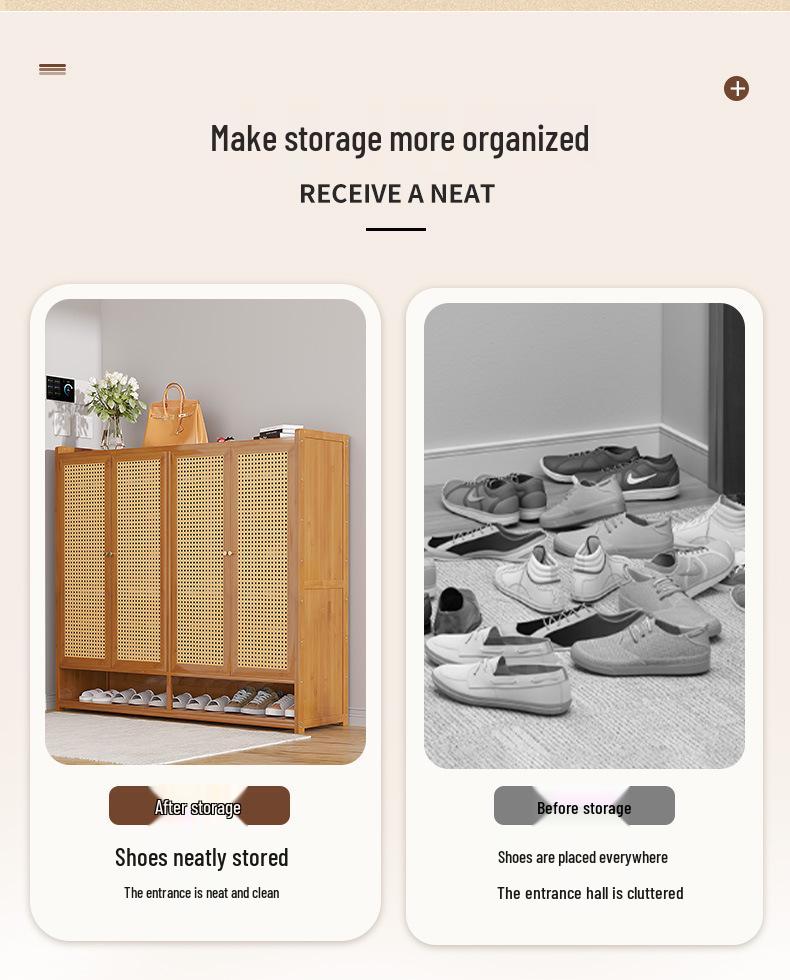 Japanese Rattan Dustproof Shoe Cabinet - Compact, Large-Capacity Entryway Storage Rack