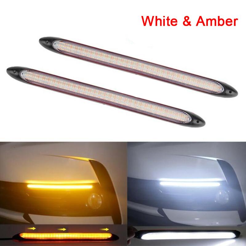 2Pcs/set Universal Car DRL LED Daytime Running Lights Waterproof Headlight Strip White/RGB Sequential Flow Turn Signal Light