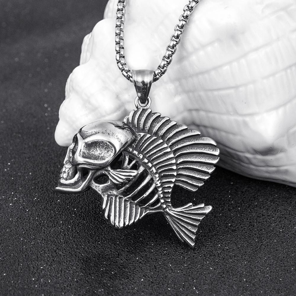 Vintage Men'S Street Nightclub Clownfish Stainless Steel Necklace Pendant, Hip Hop Big Skull Decoration