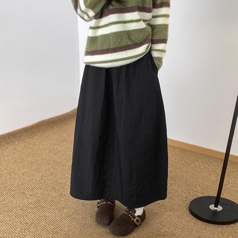 3D Floral Quilted A-Line Mid-Length Skirt - Women s Autumn/Winter Loose Fit Large