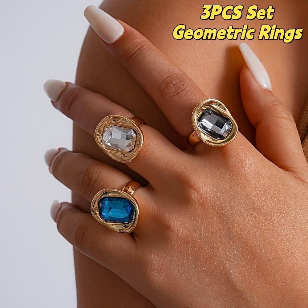 3PCS Candy Color Zinc Zinc Alloy Rings Set Exaggerated Big Dome Plain Ring Geometric Ring Women
