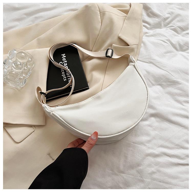 Dames Effen Kleur Rits Dumpling Bun Satchel Tas Vrije Tijd Canvas Schoudertassen Verstelbare Band Riem CLE