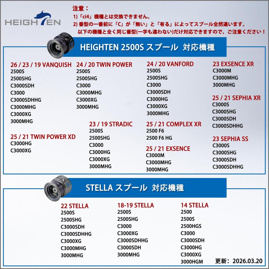 HEIGHTEN Reel Spool, Shallow Groove, 2500S Replacement Spool, Compatible with Stella/Twin Power/Vanquish/Vanford/Stradic/Exsence/Sephia/Complex (Dark