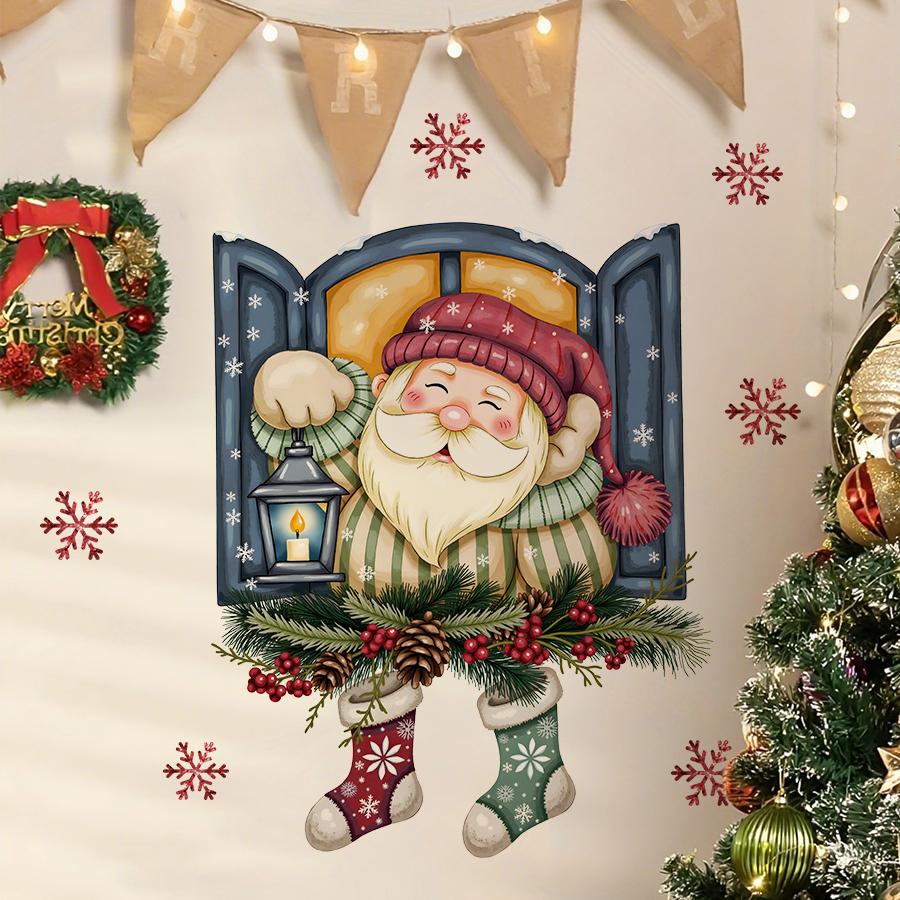 Cartoon Santa Claus Wall Sticker Removable PVC Party Decoration Suitable for Nursery Room Baby Bedroom Home Decoration