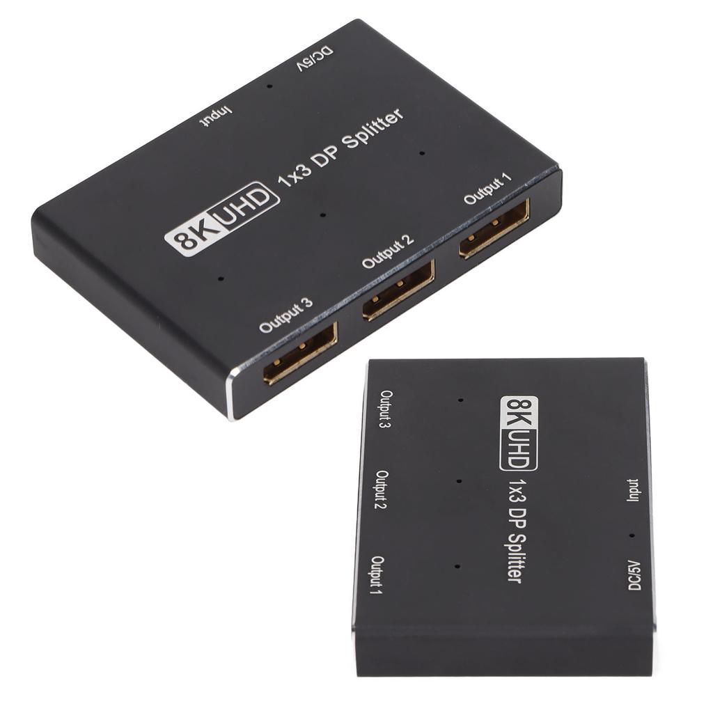 1x3 DisplayPort Splitter 8K 30Hz 4K 144Hz Triple MST SST Hub 1 In 3 Out DP Splitter for Home Theater School Hotel