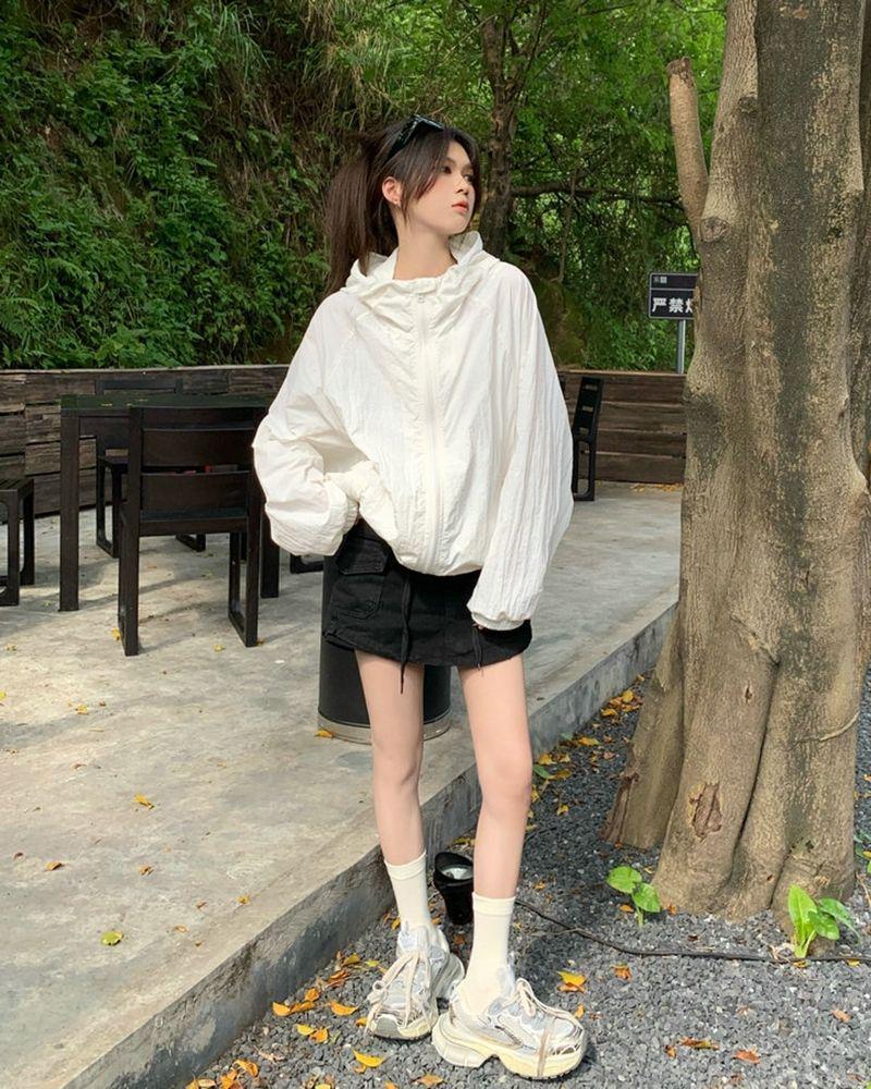 Women's Casual Sporty Long Sleeve Jacket - Spring Versatile Hooded Sun Protection Coat