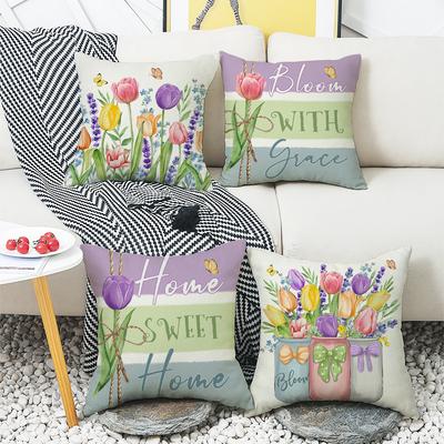 Spring New Pillow Printed Pillow Linen Sofa Letter Plant Flower Cushion Cover