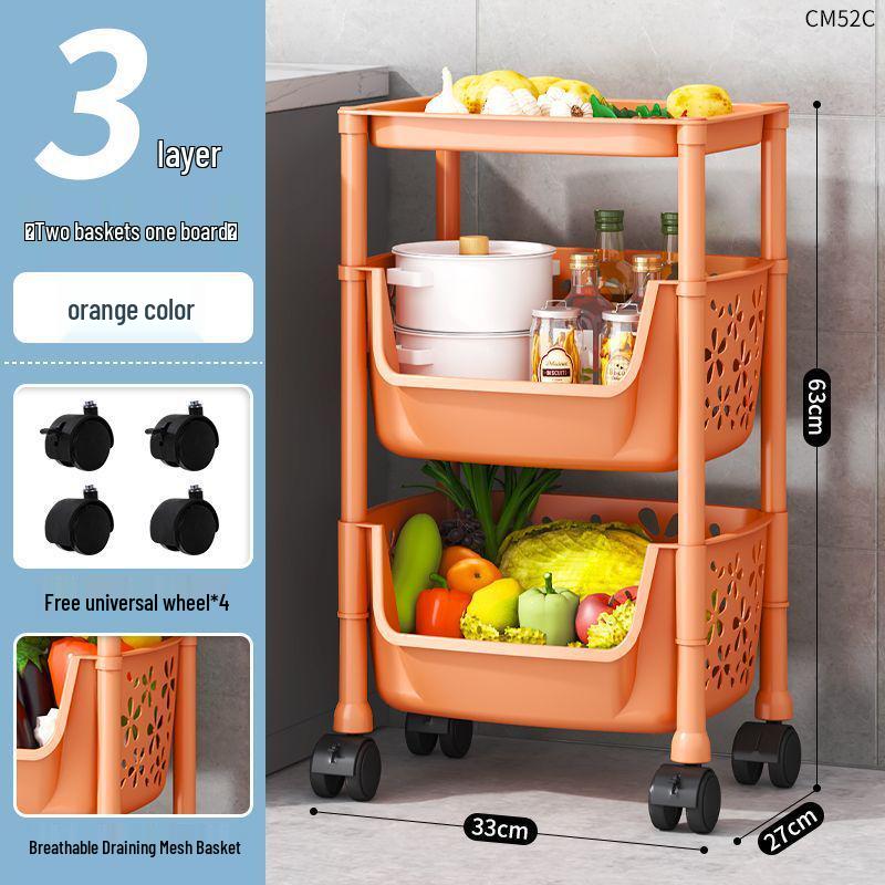Multi-layer Kitchen Storage Rack: Multi-functional Vegetable, Fruit, and Snack Basket Trolley.