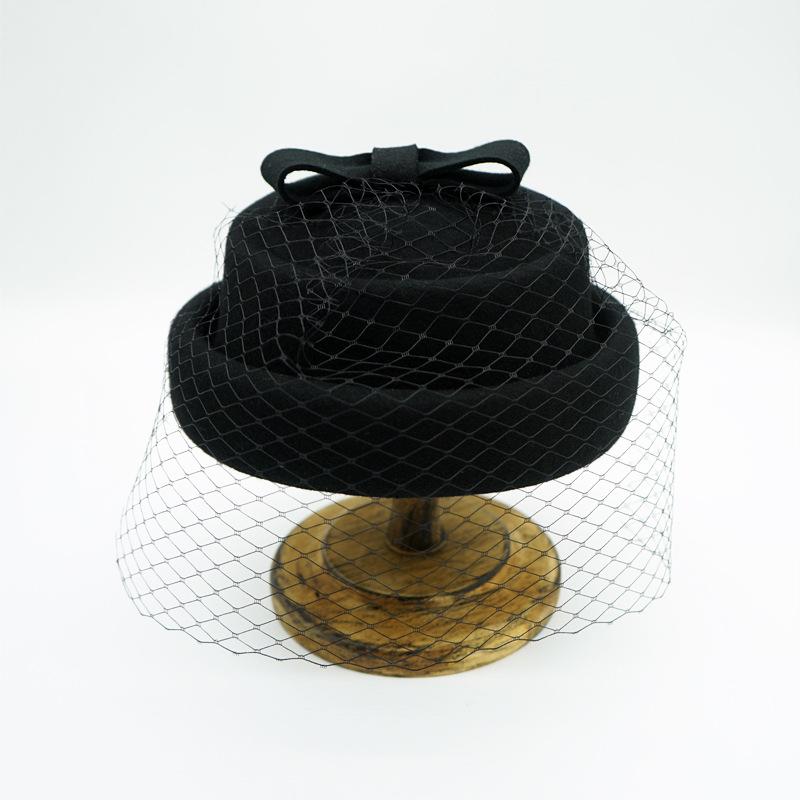 Japanese Retro Black White Brown Bow Mesh Crimped Woolen Top Hat Female Cute Elegant Beret