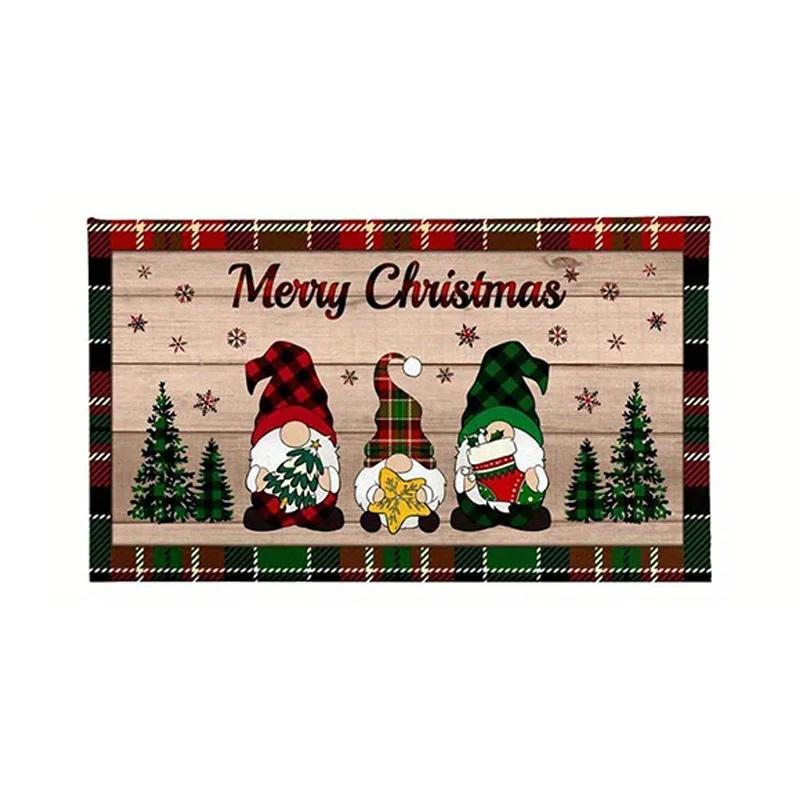 Christmas Gnome Kitchen Floor Mat Anti-slip Rug Home Decor Doormat for Hallway Balcony Living Room Bathroom Carpet