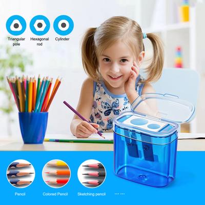 Dual-Hole Pencil Sharpener 4 Color Transparent Plastic Sharpener for Standard Jumbo Pencils Kid-Friendly Portable Pencil Sharpener with Cover