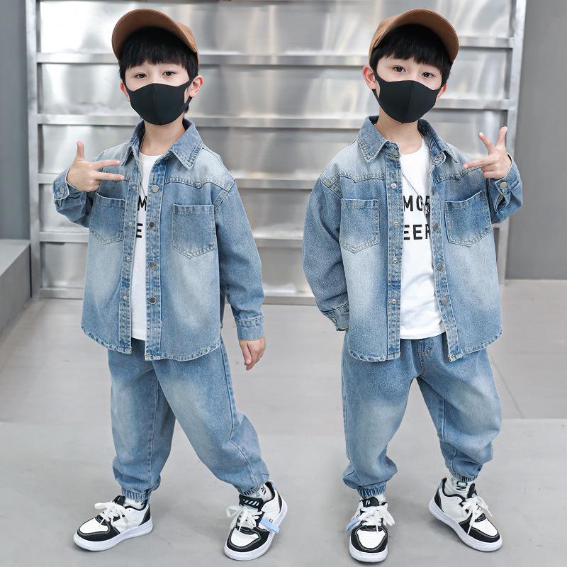 2025 Jungen Koreanischer Stil Frühling/Herbst Denim Zweiteiler Strickjacke Set