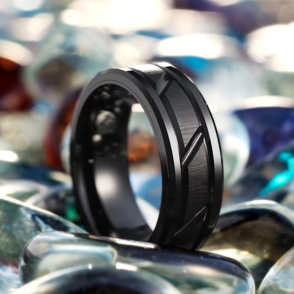 Fashio Männer Ringe Schwarz Titan Edelstahl Ringe Für Männer Frauen Ziegel Muster Finish Abgeschrägte Kante Ehering Party Schmuck