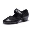 Wu Pa Women's Low Heel Leather Dance Shoes - Soft Sole, Breathable, Velcro Closure, Ideal for Ballroom, Middle-Aged & Elderly.