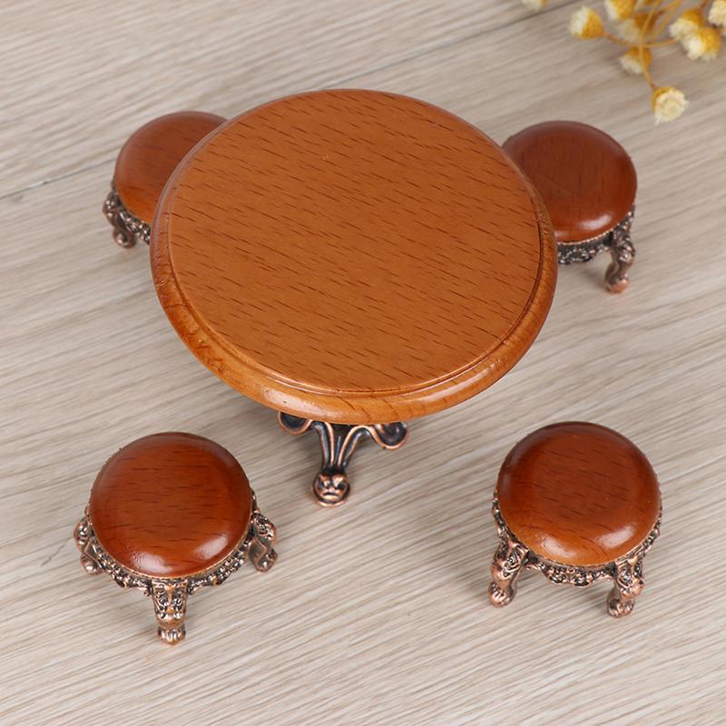 1:12 Dollhouse Miniature Furniture Wooden Round Kitchen Side Table And Stool