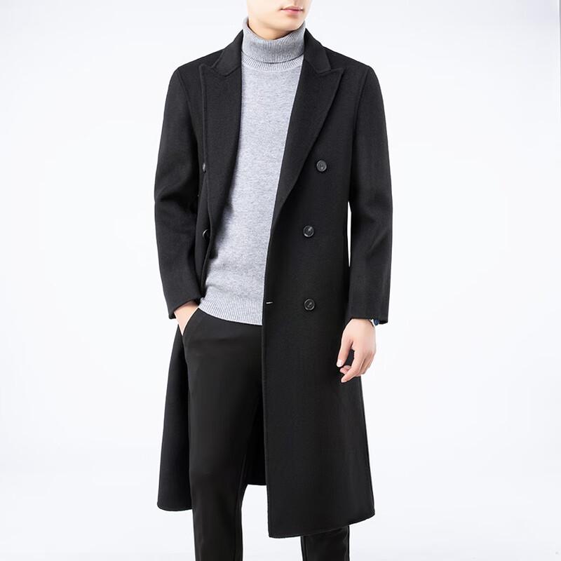 Firstview Men's Casual Mid-Length Double-Sided Wool Blend Overcoat
