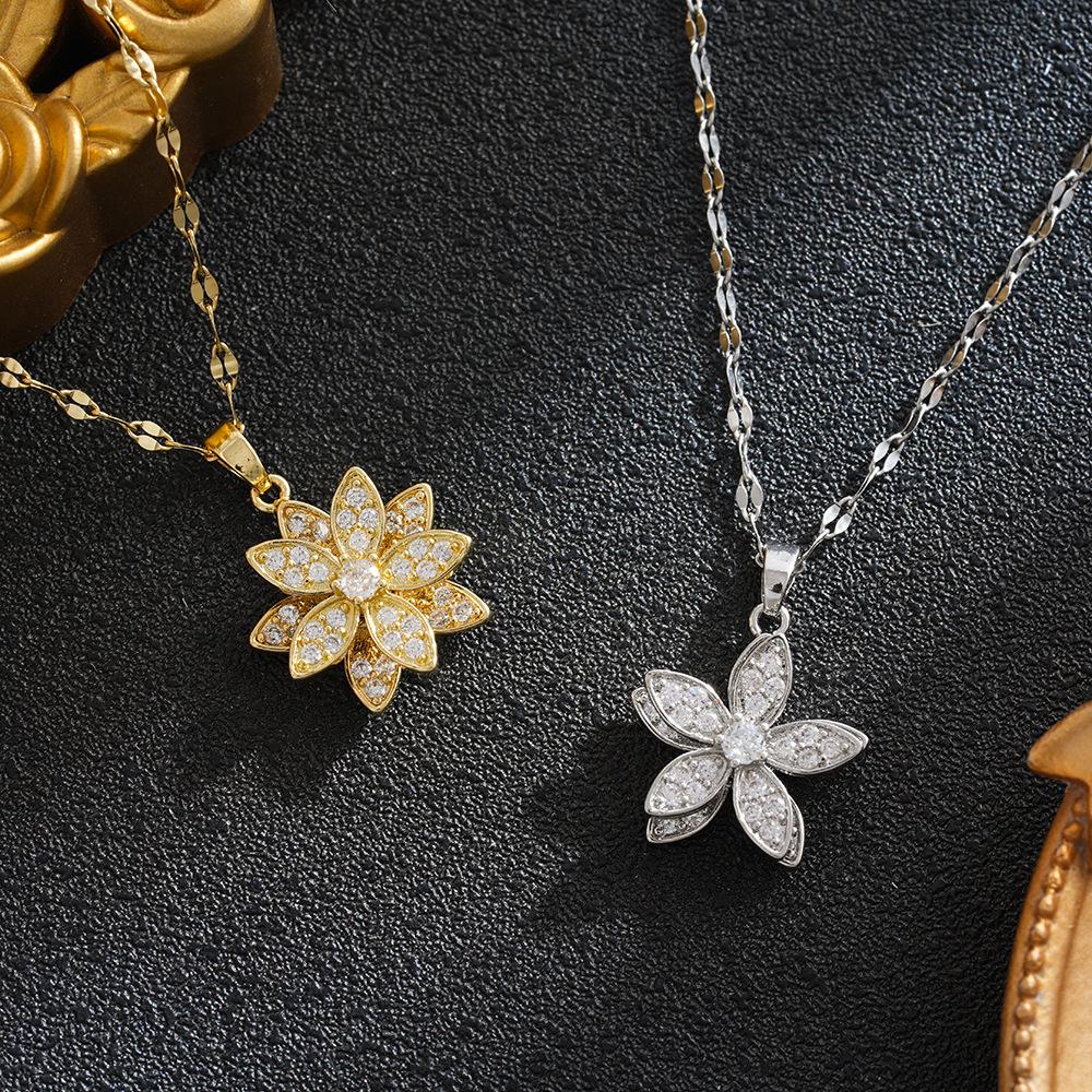 2026 New Exquisite Rotating Zirconia Daisy Pendant Necklace for Women