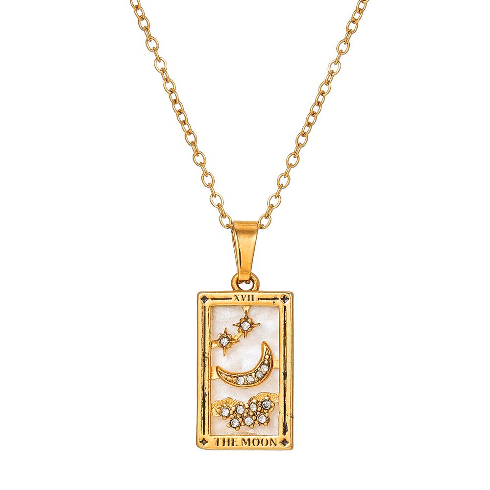 Retro Stainless Steel Zircon Tarot Card Pendant Necklace for Women