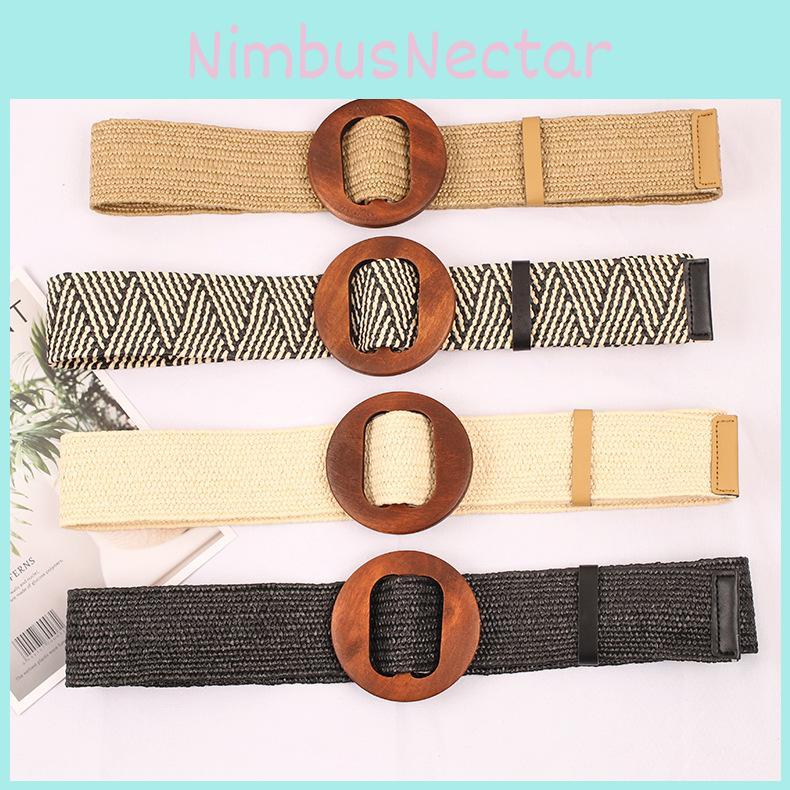 Casual Pp Grass Woven Waist Belt For Women With Plastic Material And Flat Buckle For Daily Wear