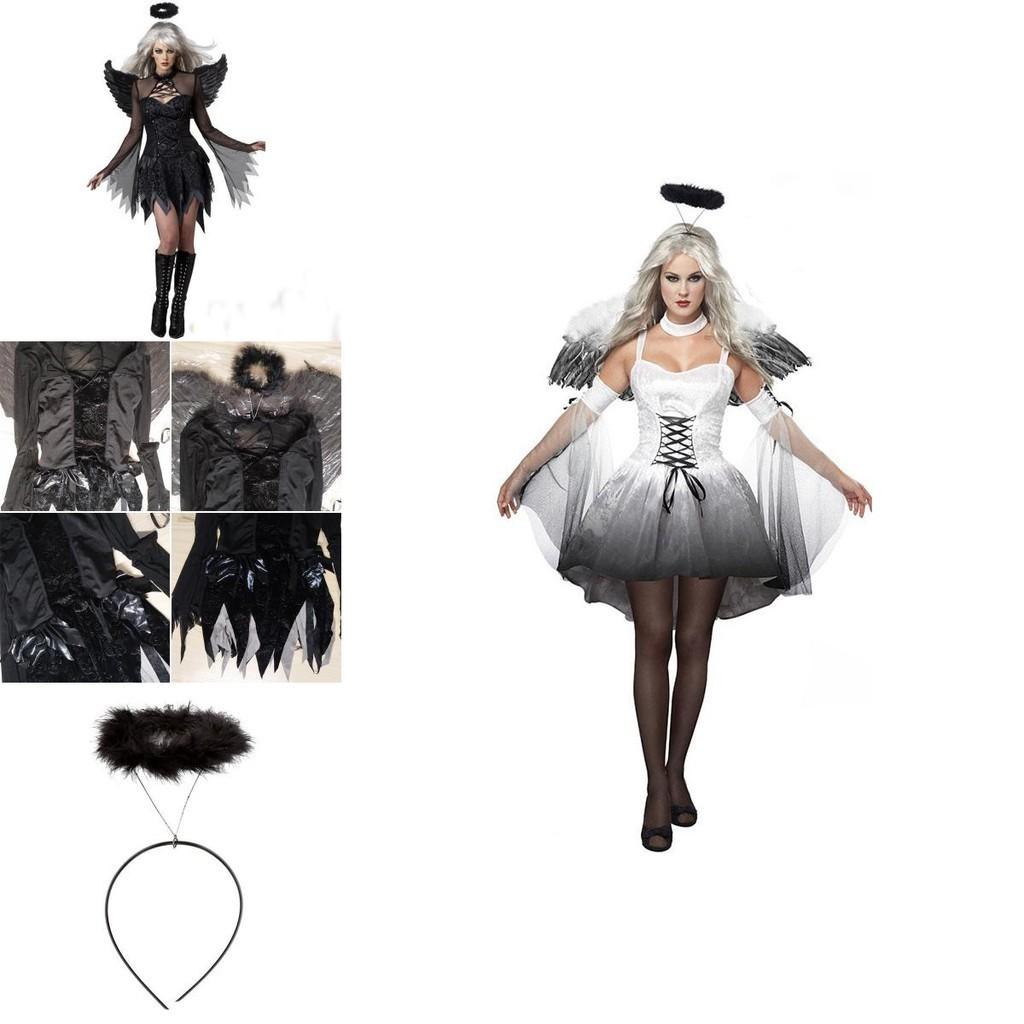 Halloween Womens Dark Angel Devil Costume Fancy Dress Ghost Bar Party Cosplay