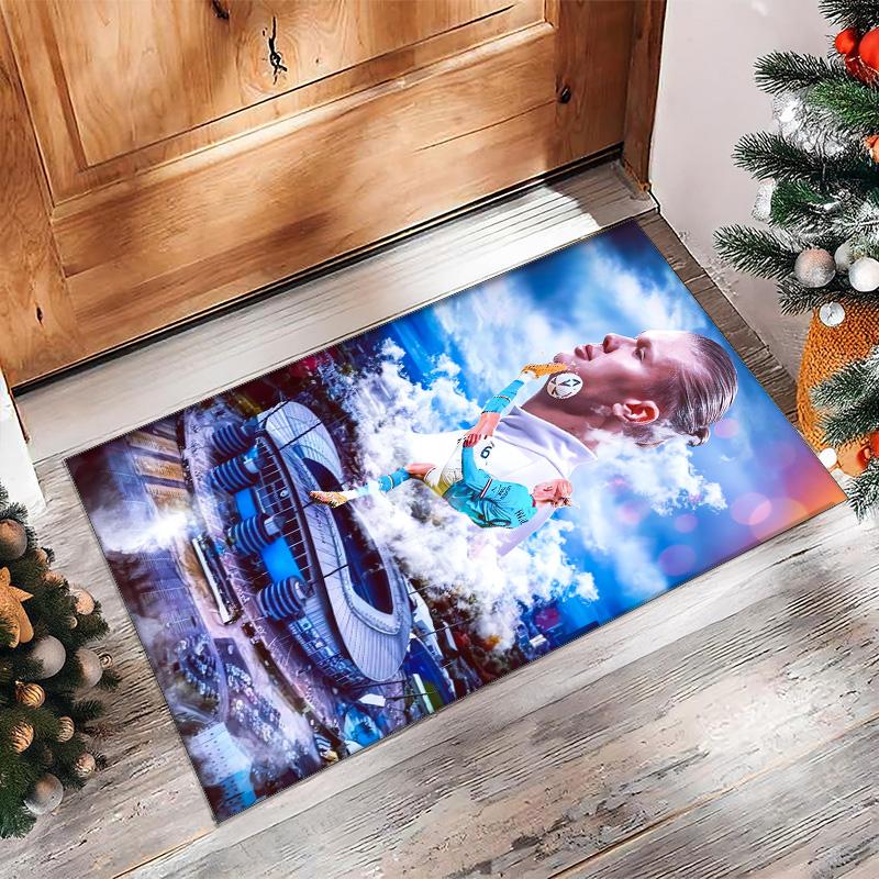 Erling Haaland Printed Flannel Area Rug Non Slip Soft Polyester Floor Carpet Indoor Decor Mat for Bedroom Living Room Sofa