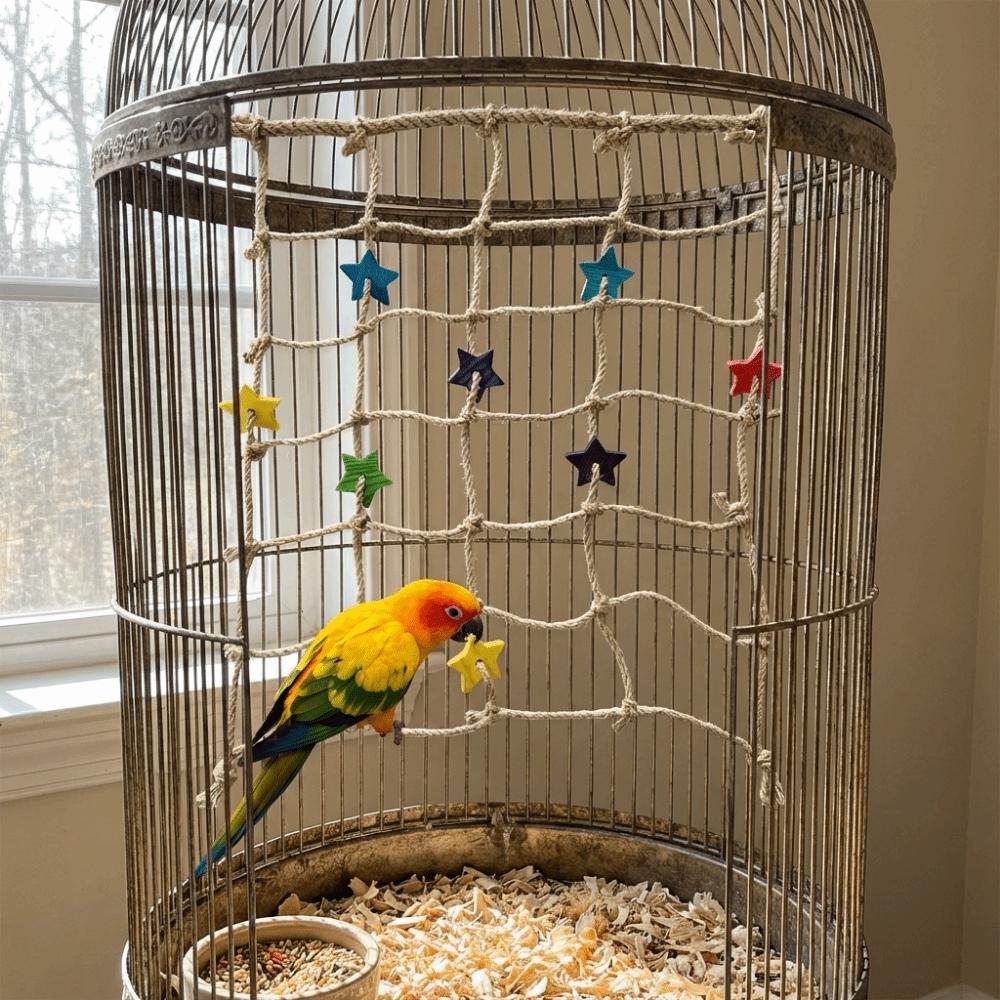 Creative Hanging Parrot Climbing Net Colorful Star Chewing Biting Bird Swing Rope Bird Swing with Hook Bird Hammock Indoor
