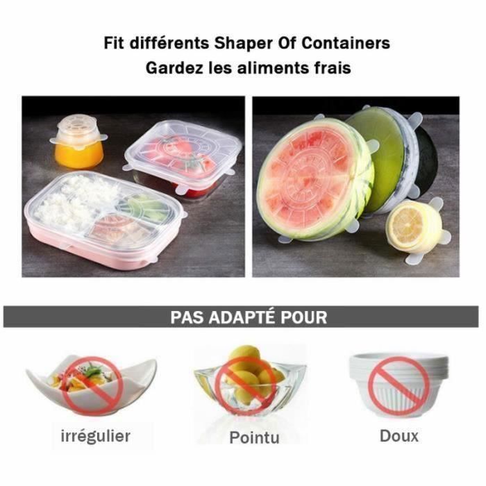 Couvercle de bol - GENERIC - 6pcs - Silicone extensible - Réutilisable - Blanc