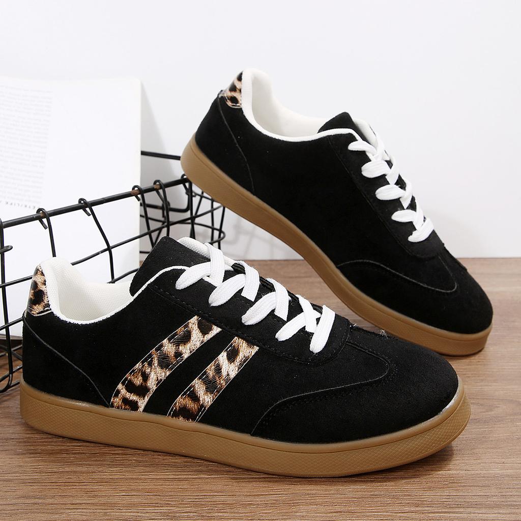 Modische Leopardenmuster Große Größe Damenschuhe Herbst Neu Leicht Bequem Schnürung FreizeitSchuhe Outdoor Rutschfest Schnürung Sneaker