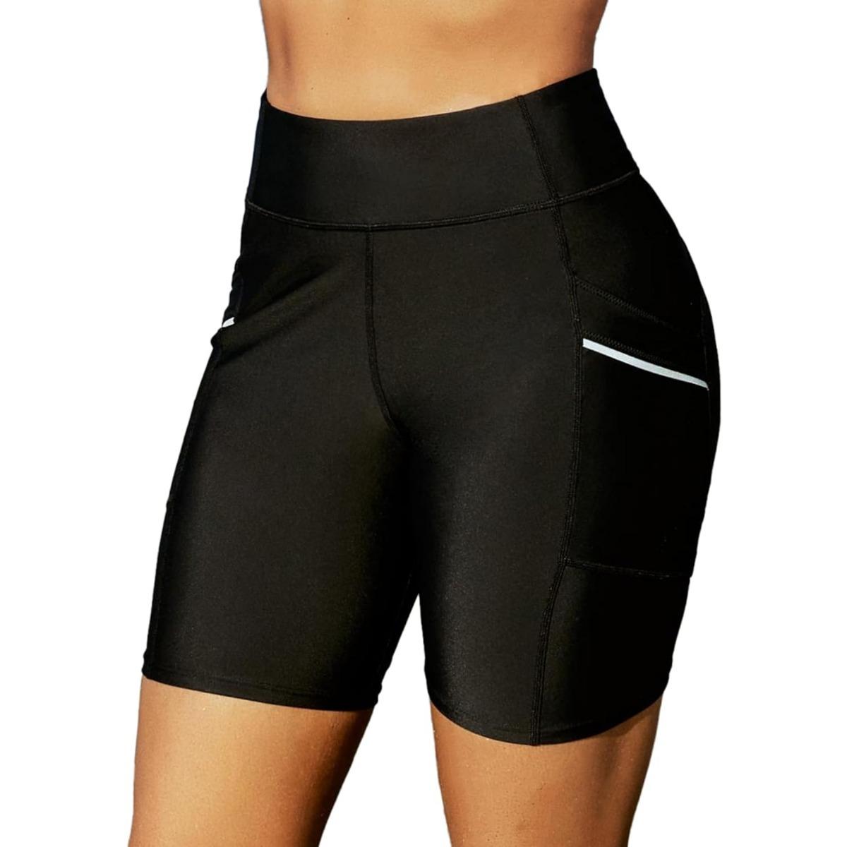 

Charmleaks женские шорты для плавания, шорты для купания, купальные костюмы, плавки с карманами и высокой талией, быстросохнущие S чёрный