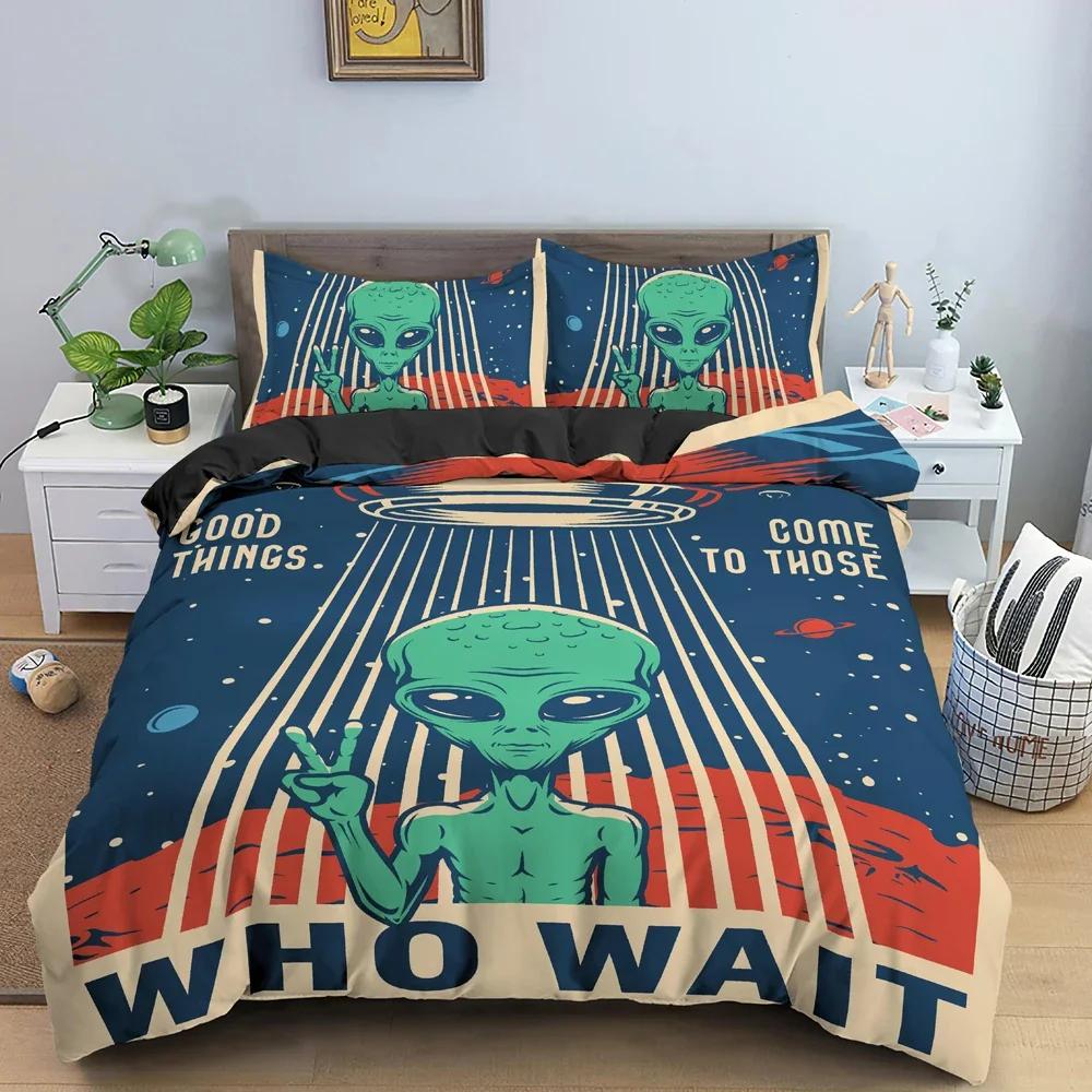 Ufo Pattern Bedding Set Mysterious Alien Duvet Cover 3D Comforter Covers Single Twin King Size Quilt Cover Home Textile 23Pcs