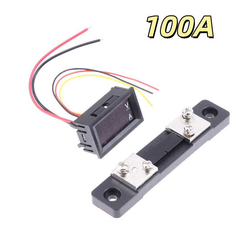 1 Set 100V 10A 50A 100A Voltage Current Meter Tester Digital Voltmeter Ammeter 0.28In Dual Led Display Panel With Connect Wires