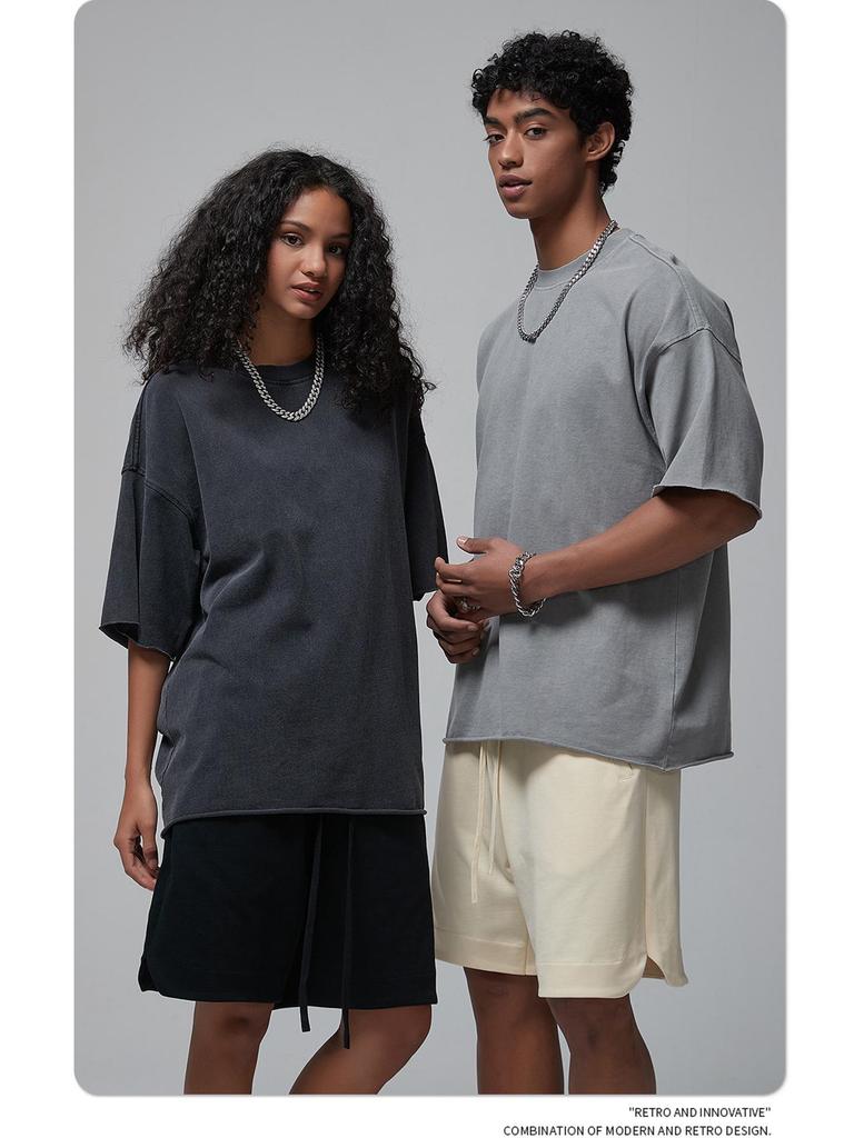 ARTIE Men's 2024 Spring/Summer Vintage Washed Curled Short-Sleeve T-Shirt - American Street Style.