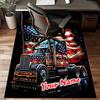 1PC Custom Name American Flag Truck Art Theme Floor Mat Ideal for Living Room, Game Rooms, Office, Bedroom, Floor Mat Playful Design