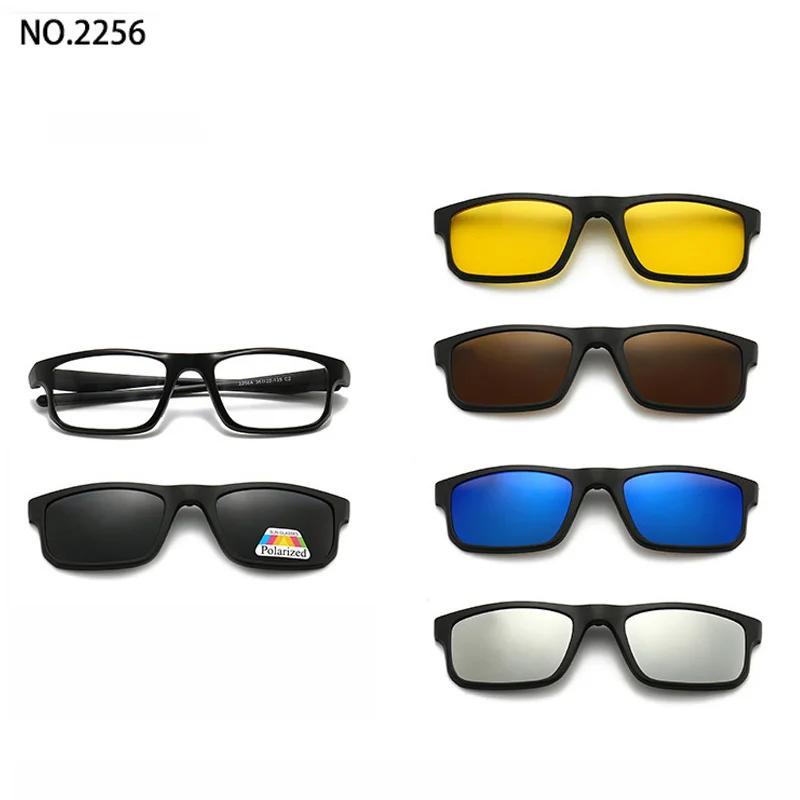 6 In 1 Clip On Glasses Men Women TR90 Polarized Optical Magnetic Sunglasses Clip Magnet Sunglasses Prescription Glasses Frame