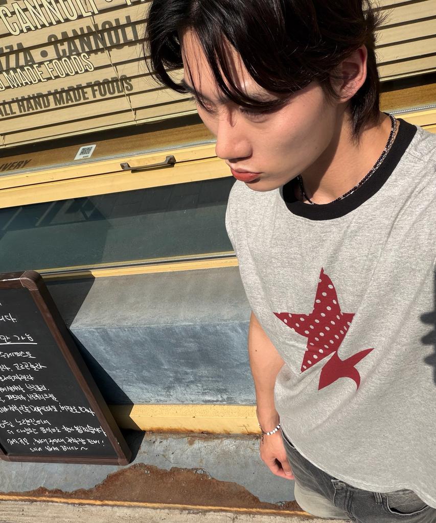 AMOU Two Star Ringer T-Shirts Gray