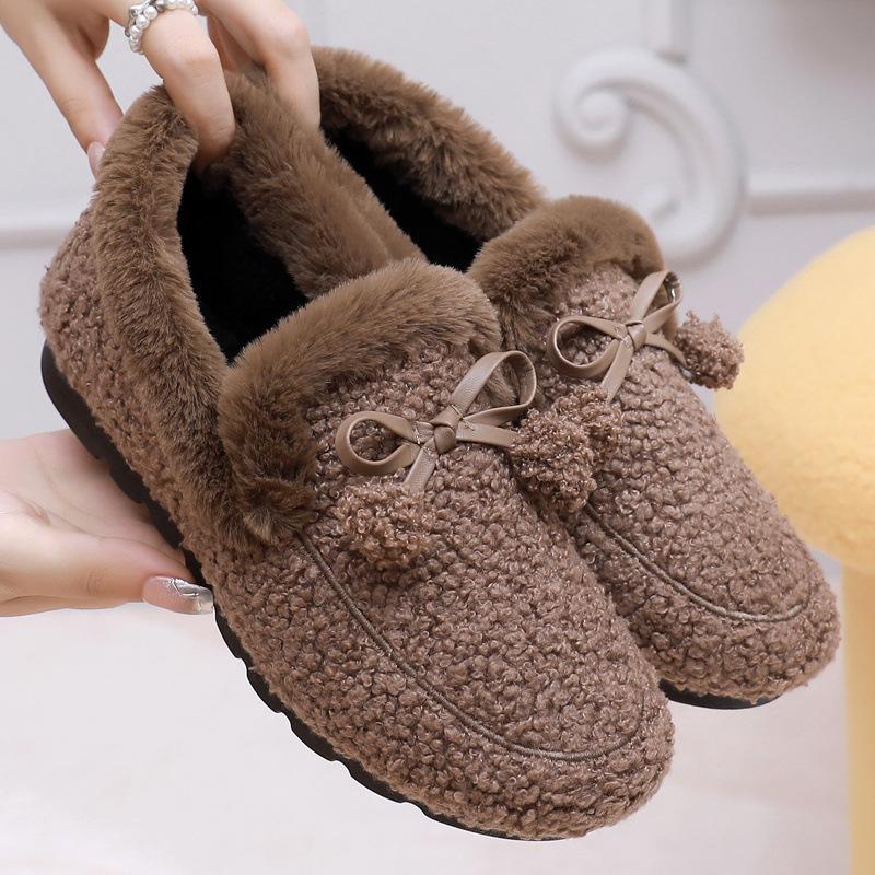 

Hairball Doudou Shoes Women s Autumn and Winter Wear Plush Cotton Shoes Flat Bottom Versatile One Pedal Hairball Doudou Shoes Women 36