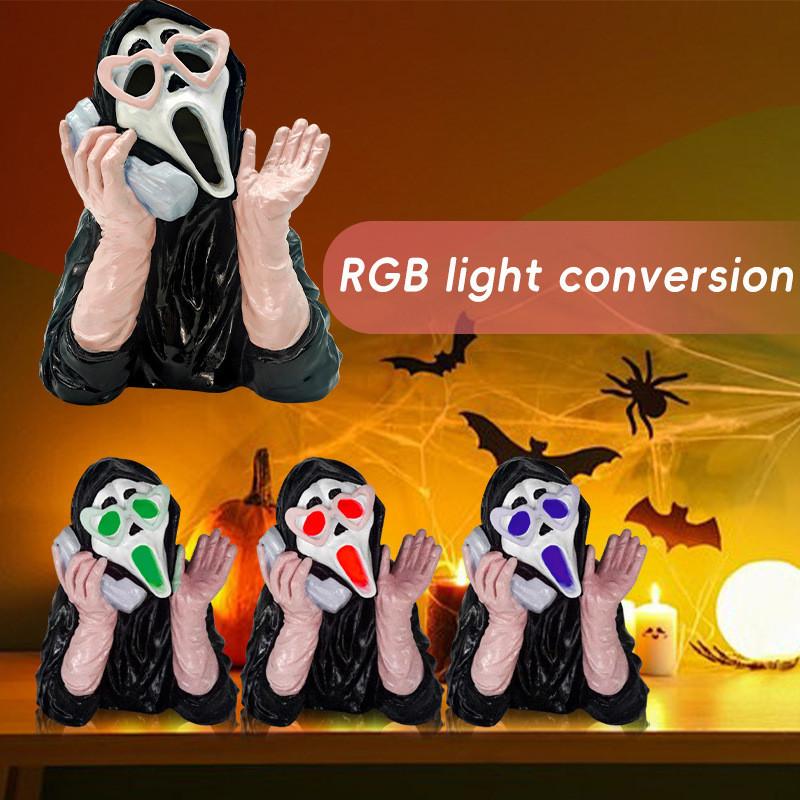 Resin Ornament Luminous Pink Screaming Ghost Face For Halloween Event Decor
