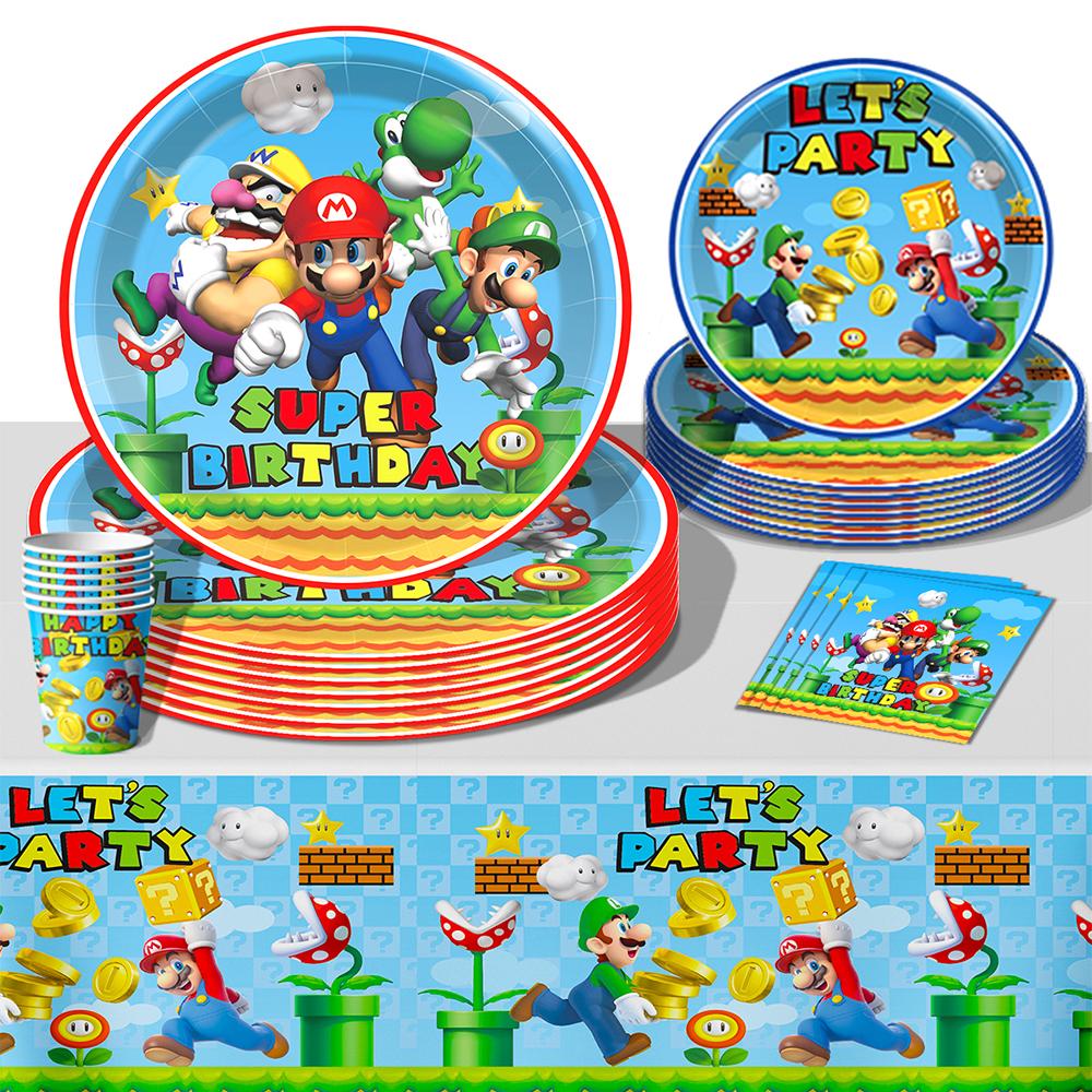51pcs Super Mario Tableware Sets Include Plates Napkins Cups Tablecloth