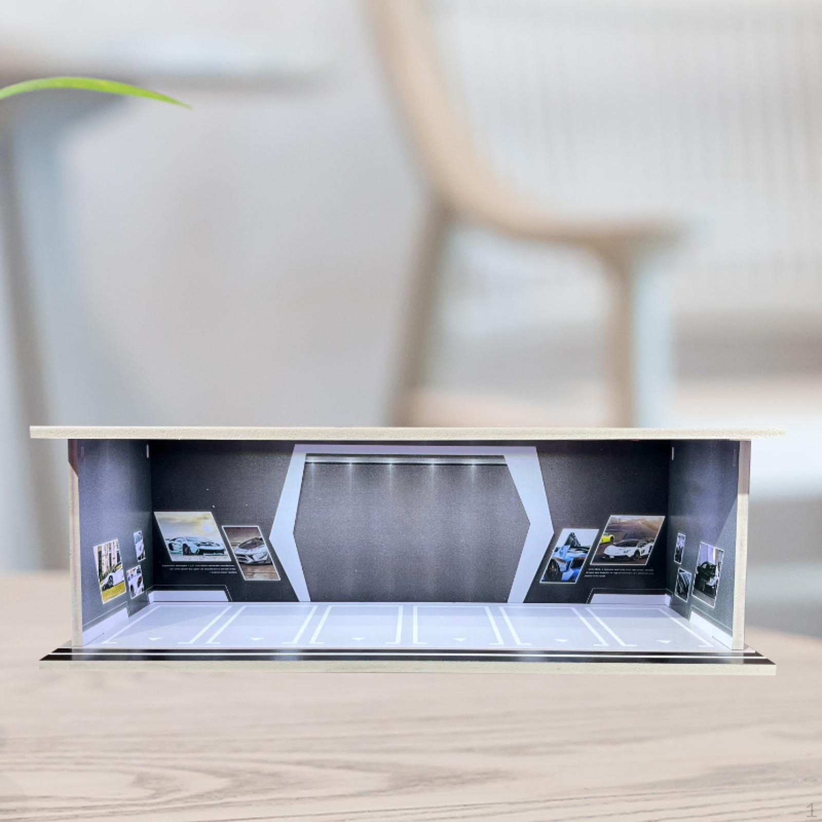 

Вітрина для литих автомобілів масштабу 1/64, захист гаража, зі світлодіодним підсвічуванням, діорама з пейзажем сірий колір