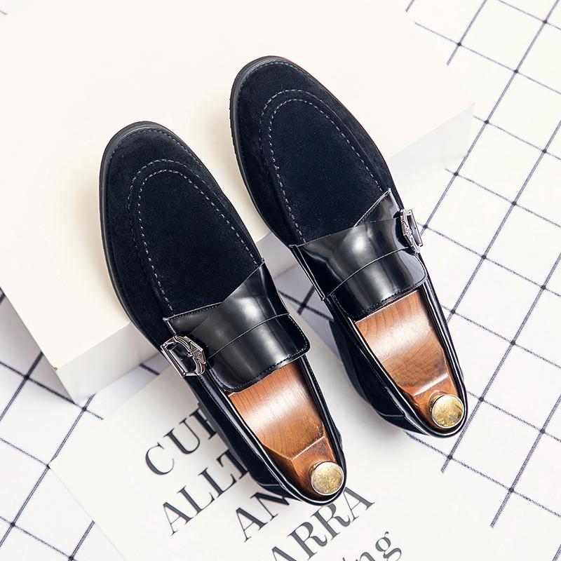 Fashion Men Business Dress Shoes Round Toe One Step Business Office Lefu Shoes Velvet Leather Side Buckle Gentlemen Banquet Social Shoes
