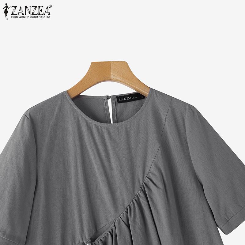 ZANZEA Women Casual Round Neck Loose Summer Cotton Short Sleeve T-Shirts
