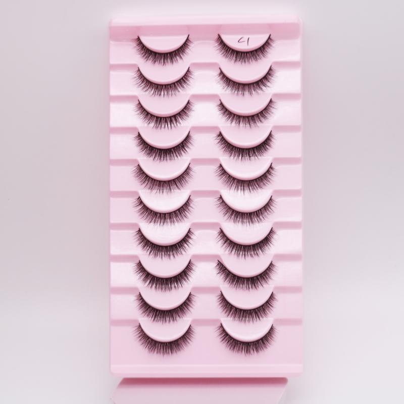 Low Price Glitter Lashes Natural Fluffy Half Lashes Faux Mink Korean Pbt Fiber 10 Pairs 12mm Mink Eyelashes
