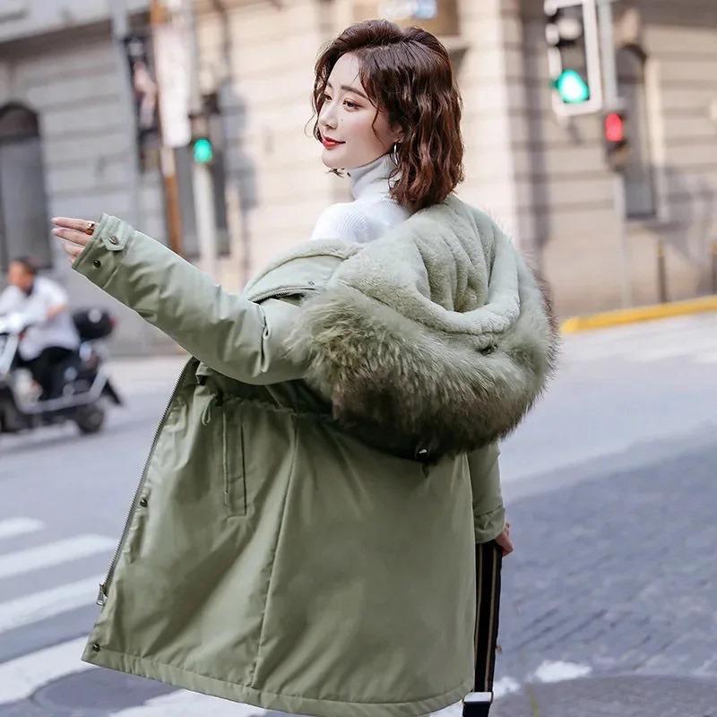 Winter Jacket Women Parka Clothes Long Coat Wool Liner Hooded Jacket Fur Collar Thick Warm Snow Wear Padded Parka
