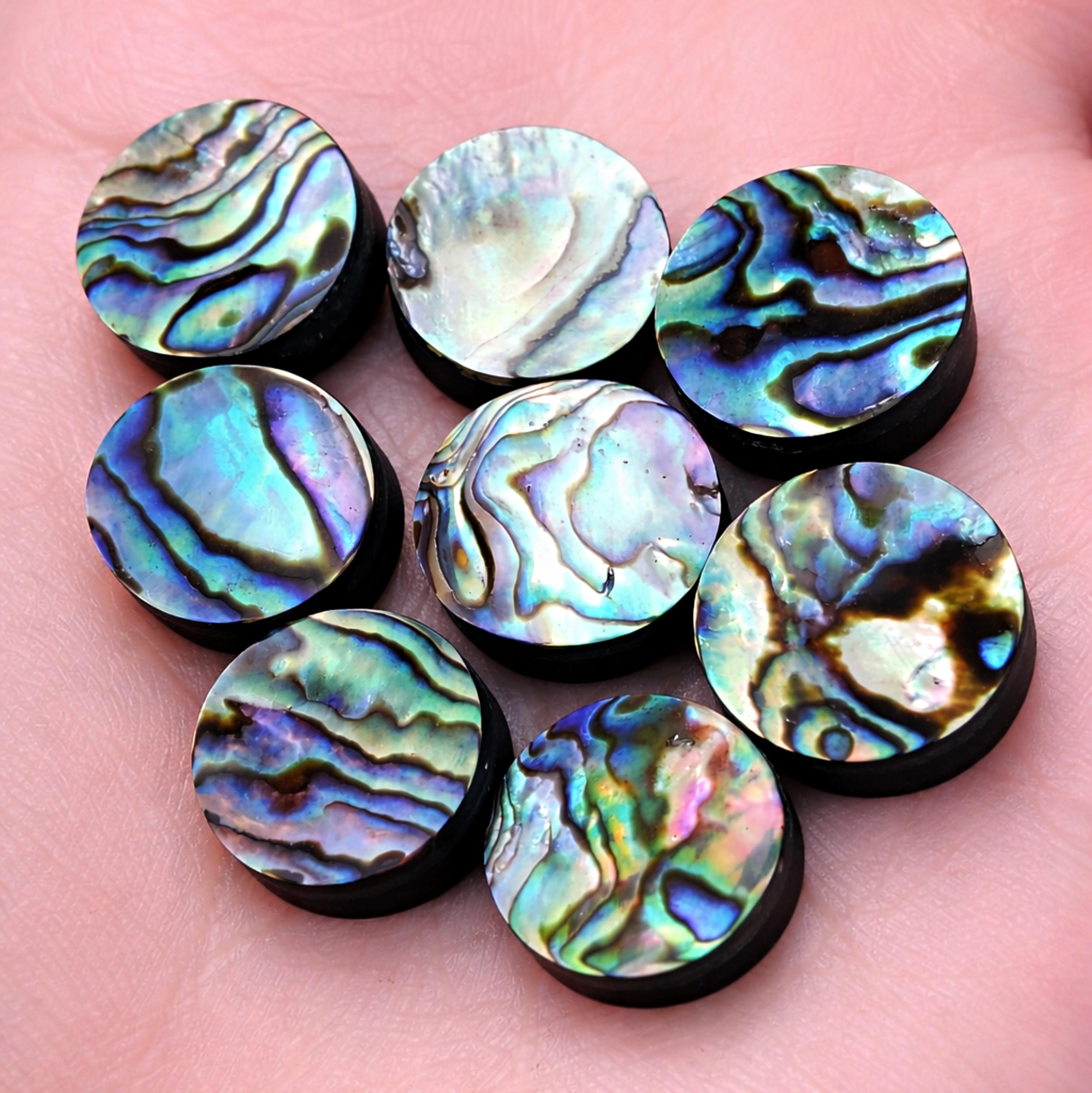 AAA Grade Abalone Shell Cabochons Round Flat Back Gemstones, Natural Iridescent Shell Loose Stone for Jewelry Making 5mm синий