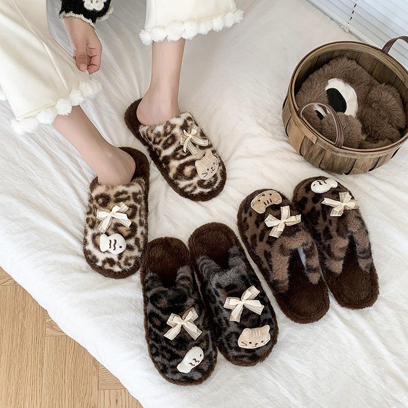 Cute cartoon bag head fluffy slippers women wear new winter velvet warm thick bottom bag head cotton mop