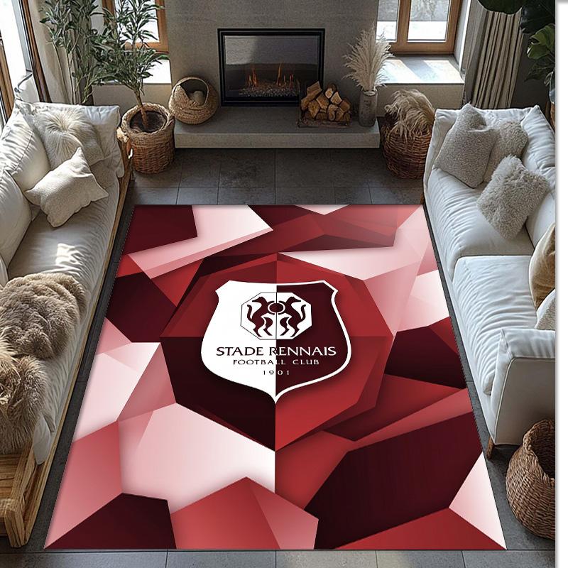 Stade Rennais FC Soccer Football Pattern Soft Area Rug Non Slip Indoor Floor Carpet Sports Decor Mat for Bedroom
