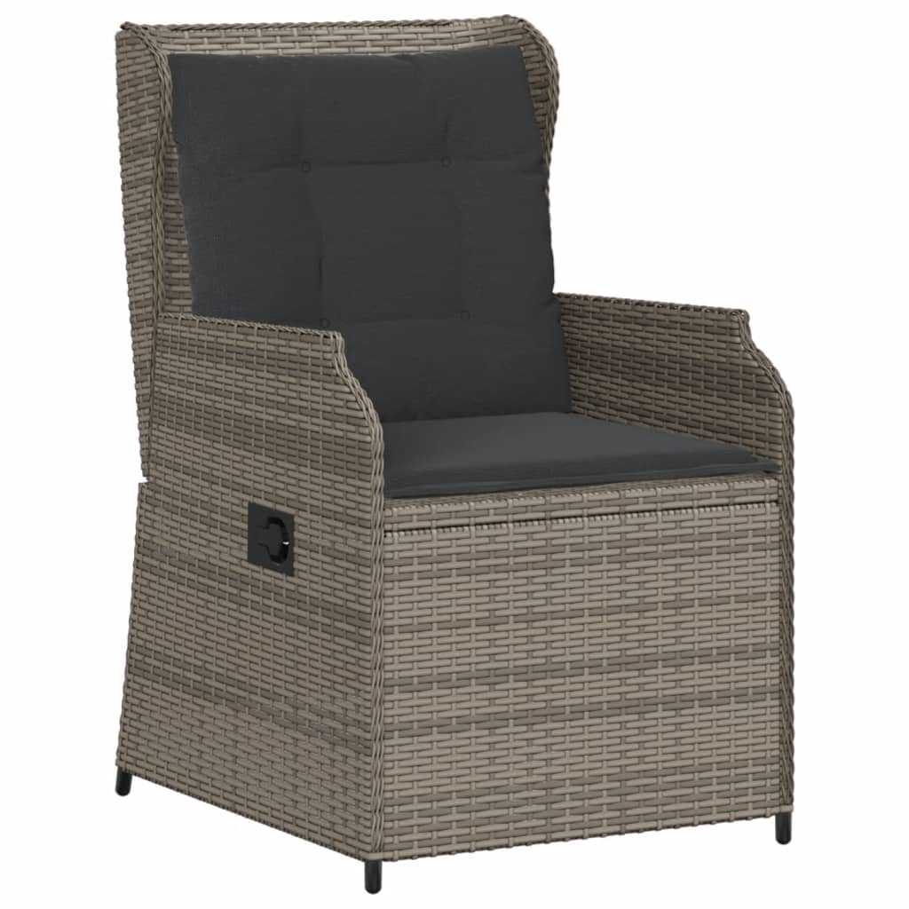 Garden Chairs with Cushions 2 Pcs. Adjustable Grey Poly Rattan